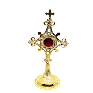 Brass Reliquary in 24 Carat Gold Plating - Small Reliquary - Monstrance -Reliquary - Relic Case - Brass Sacred Vessel Host Container