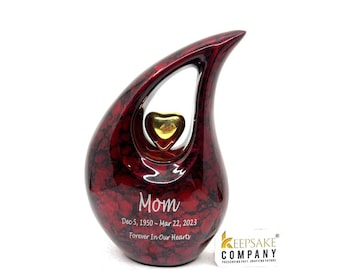 Maroon Black Teardrop Cremation Urn - Decorative Urns - Medium Urns for Human Ashes (6 Inches/ 15 centimeters) height - Urn for Ashes