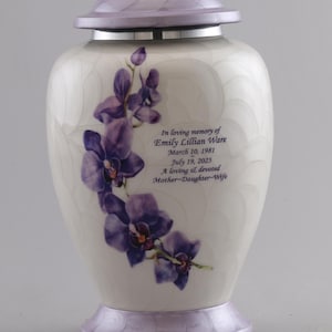 Crematie-urn paarse orchidee - decoratief aluminium voor as - graveerbaar