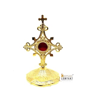 Brass Reliquary in 24 Carat Gold Plating - Small Reliquary - Monstrance -Reliquary - Relic Case - Brass Sacred Vessel Host Container