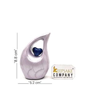 Lavendel Tropfen Mini Urne mit dunkelblauem Herz für menschliche Asche - Urne - Urne für Asche - Erinnerungsurne - Gedenkurne.