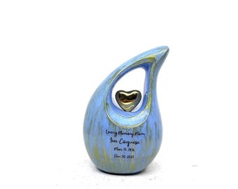 Blue Teardrop Mini Urn with Heart – Keepsake Urn for Ashes