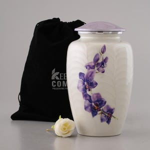 Purple Orchid Cremation Urn for Ashes | Personalized Aluminum Urn