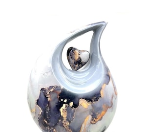 Grey Multicolor Marble Teardrop Urn - Urns for Ashes - urns for human ashes female - Cremation Urns for Adult Ashes  - Urns - Keepsake Urn