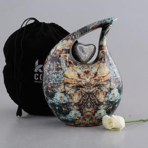 Teardrop Urn for Ashes Black Multicolor Marble, Urn for Human Ash, Cremation Urns for Adult Ashes, Ash Keepsake, Decorative & Cremation  Urn