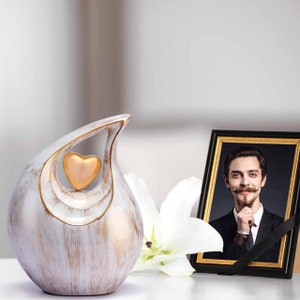 Gorgeous Golden White Teardrop Urn - Urns for Ashes Adult male - urns for human ashes female - Cremation Urns for Adult Ashes  - Urns - Urn