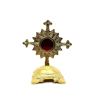 Brass Reliquary in 24 Carat Gold Plating - Small Reliquary - Monstrance -Reliquary - Relic Case - Brass Sacred Vessel Host Container
