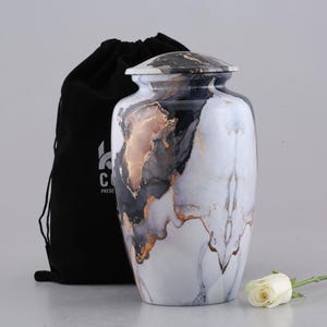 Grey Cremation Urn for Human Ashes, Aluminum Keepsake Burial Urn for Adults, Customizable Decorative Ash Container for Man & Woman