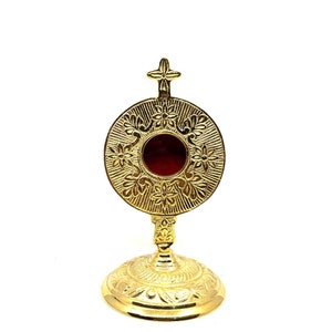 Brass Reliquary in 24 Carat Gold Plating - Small Reliquary - Monstrance -Reliquary - Relic Case - Brass Sacred Vessel Host Container