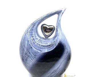 Marble Teardrop Cremation Urn with Silver Heart – Personalized Adult Urn