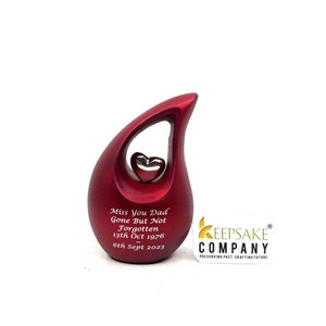 Small Urns For Human Ashes - Red Teardrop Mini Keepsake Urn with Heart, Small Ashes Urns, Memorial Gifts