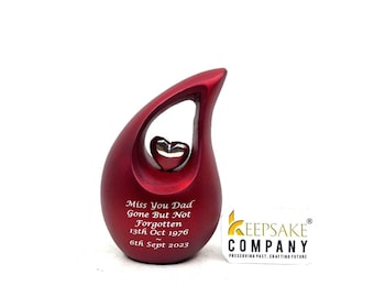 Small Urns For Human Ashes - Red Teardrop Mini Keepsake Urn with Heart, Small Ashes Urns, Memorial Gifts