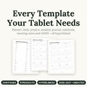 Kindle Scribe Templates Bundle 2026-2027, Hyperlinked Planner, Daily, Journal, Notebook, Meeting Notes and Project Pages