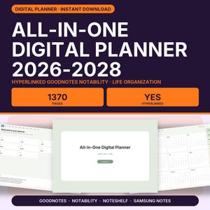 Planificador Digital 2026 2027 2028 – Agenda GoodNotes con enlaces para iPad y Android, Diario Semanal Mensual, Notability