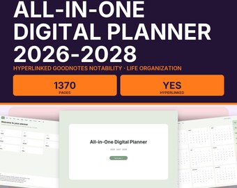 All-in-One Digital Planner 2026-2028, Hyperlinked GoodNotes Notability, Life Organization (Instant Download)