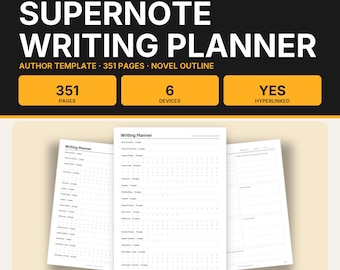Supernote Writing Planner, Author Template, 351 Pages, Novel Outline, Scene Cards, A5X A6X Nomad Manta, Hyperlinked PDF