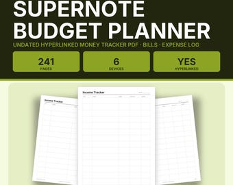 Supernote Budget Planner, Undated Hyperlinked Money Tracker PDF, Bills, Expense Log, Debt Payoff