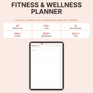 Planner fitness digitale non datato, diario allenamento e benessere per GoodNotes iPad, misure corporee, meal prep, progressi