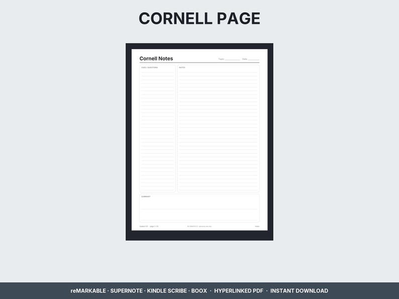 Cornell notes page with cue column and summary