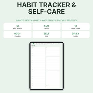 Habit tracker agenda digitale non datata, diario self care per GoodNotes iPad, tracker umore, routine, planner benessere, Notability