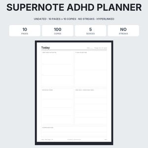 Planificador Supernote para TDAH, PDF sin fecha, para anotar ideas, días de poca energía, sin rachas (descarga digital)