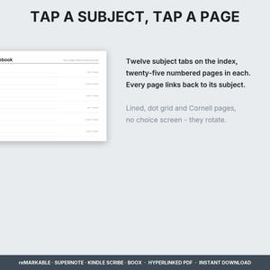 Tap a subject on the index, then tap a page number