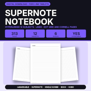 Supernote Notebook, Hyperlinked 12 Subjects, Lined (Digital Download)