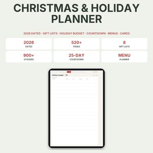 Weihnachtsplaner 2026 digital, Feiertagsplaner für GoodNotes iPad, Geschenkliste, Weihnachtsbudget, Adventskalender Countdown, Menü