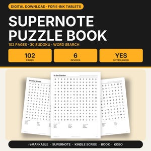 Supernote Puzzle Book, 102 Pages, 30 Sudoku, Word Search, Mazes, Trivia