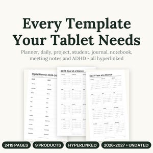 reMarkable Paper Pro Move Templates Bundle 2026-2027, Hyperlinked Planner, Daily, Journal, Notebook, Meeting Notes and Project Pages
