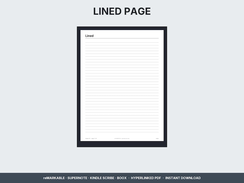 Lined notebook page on an e-ink tablet