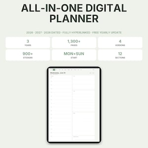 Planificador Digital 2026 2027 2028 – Agenda GoodNotes con enlaces para iPad y Android, Diario Semanal Mensual, Notability