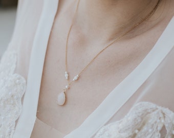 IDYLLE - Collar con colgante de gota de jade para boda