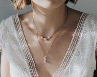 HOLLY - Pendant necklace and pearl choker - Wedding