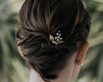 HERMIONE - Epingle à cheveux perles feuilles - Mariage