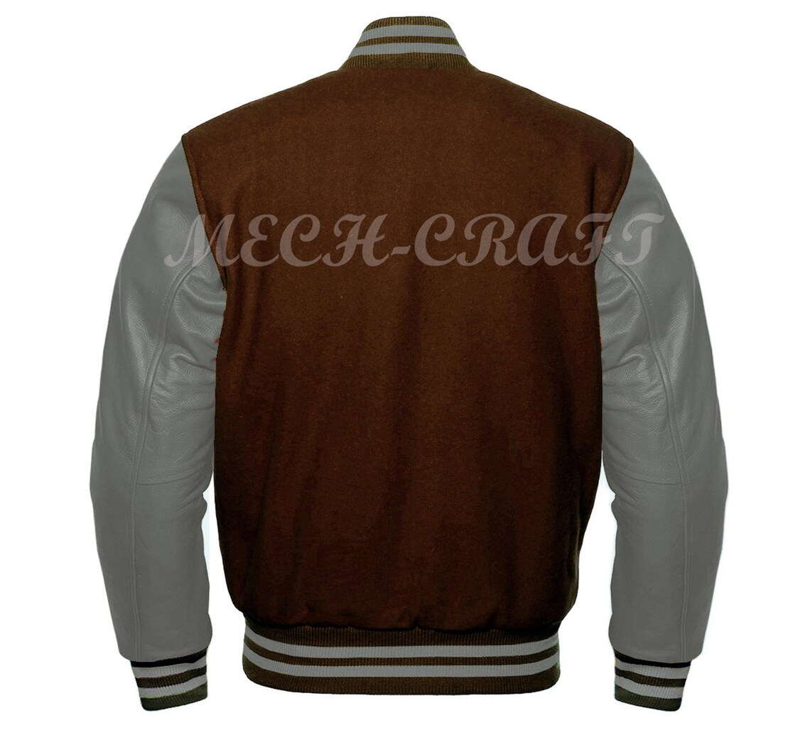 Vintage Letterman Varsity Jacket Brown wool with Grey leather Etsy