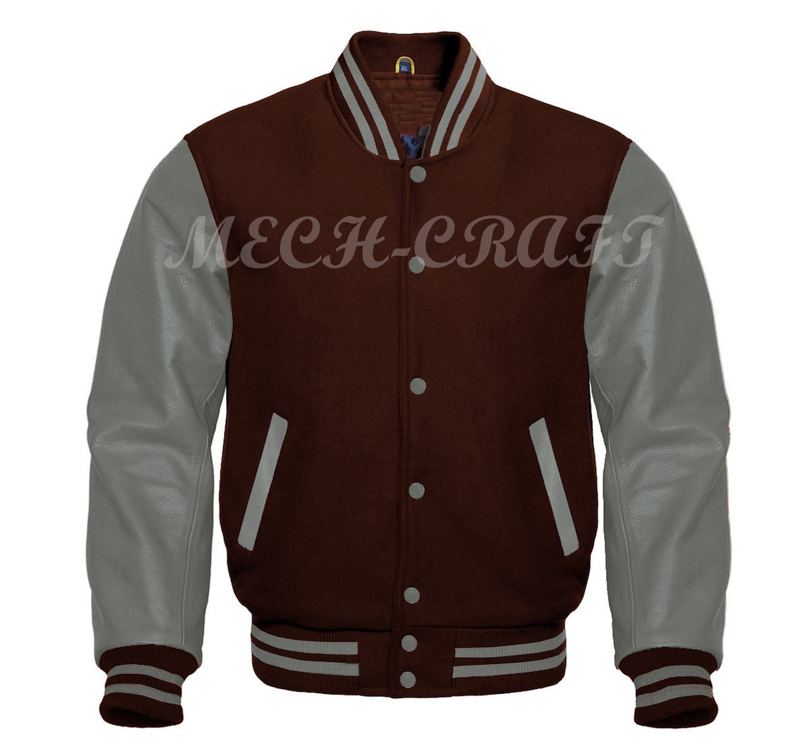 Vintage Letterman Varsity Jacket Brown wool with Grey leather Etsy