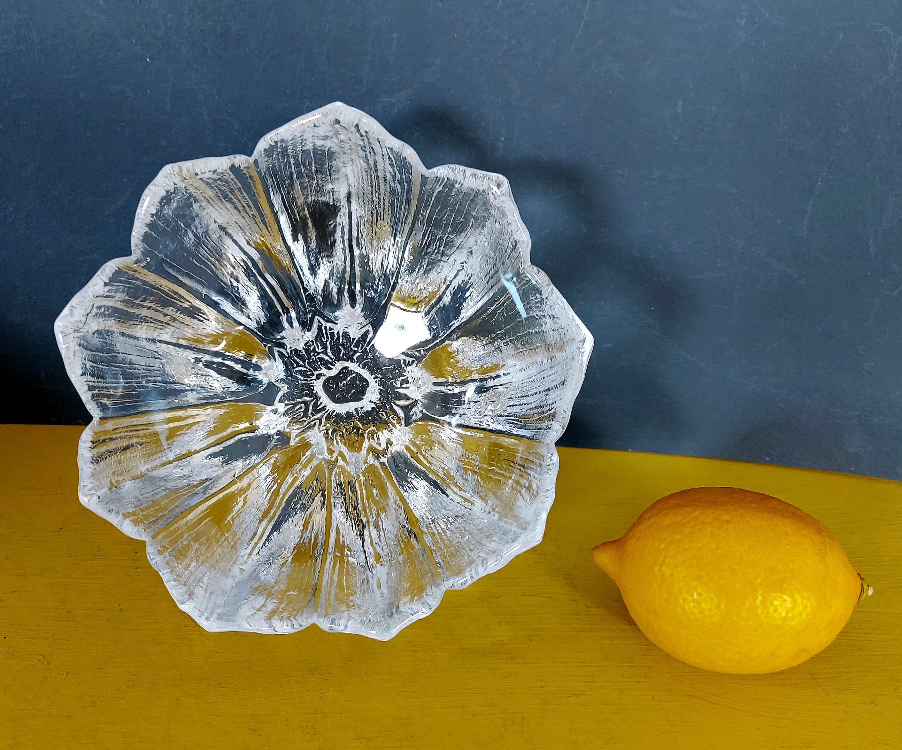 Vintage Kosta Boda Water Lily Crystal Bowl, Designed by Mats