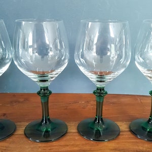 4 vintage smoked green stem sherry or port glasses 100ml, 1970s