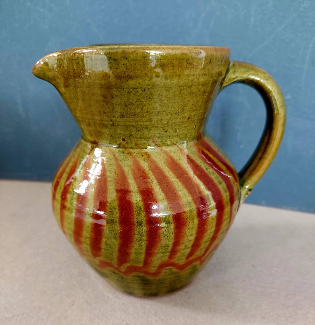 A Wonderful Vintage Studio Pottery Jug With Rich Olive Green Glaze and