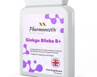 Ginkgo Biloba B Plus Supplement (2000mg)- 90 Capsules - High Strength Vegan Friendly Capsules with Added Vitamin B Complex - UK Manufactured