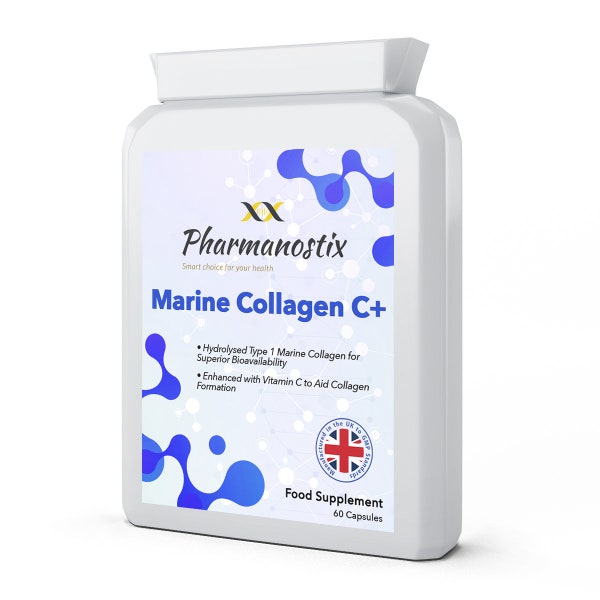 Marine Collagen C+ Supplement 1200 mg- 60 Capsules - Premium Type 1 Hydrolysed Collagen with Vitamin C -High Strength Complex for Skin joint