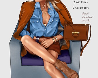 Fashion clipart, Fashion Illustration, Fashion girl clipart , Planner Cover PNG, Instant download