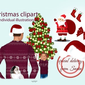 Weihnachten Clipart PNG, Druckbare Weihnachtspostkarte, Weihnachtsmann PNG, Weihnachten Clipart für Karten, Planer Sticker, Sticker Clipart