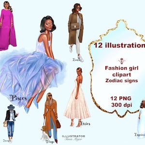 Zodiac Signs,Zodiac black girl Png, Horoscope Png, Fashion clipart,Fashion outfits,Fashion black girl clipart, sublimation designs downloads