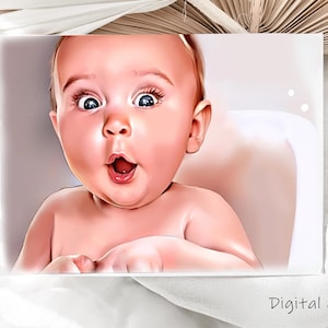 Portrait de bébé personnalisé, cadeau de Noël, cadeau de nouveau-né, portrait de famille à partir d'une photo, portrait d'enfants, dessin de bébé, cadeau de baptême, baptême