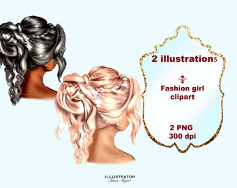 Logo Frisörin Clipart, Sublimation Designs download, Fashion Girl Clipart, weibliche Frisur Clipart, Frisuren Clipart