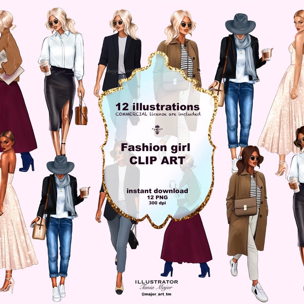 Fashion clipart,Fashion outfits,Fashion girl clipart,Planner Cover, Collection for blog, Casual wardrobe, sublimation designs downloads