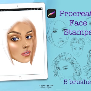 Procreate face stamps, Procreate brushes, 5 Stamp Brushes, fashion girl stamp, Female face stamp for procreate, Procreate Portrait brushes