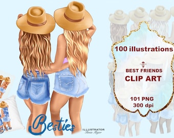 Best friends clipart, Sisters clipart, Fashion girl clipart, Best friends png, besties clipart, Sublimation designs downloads, bff Clipart